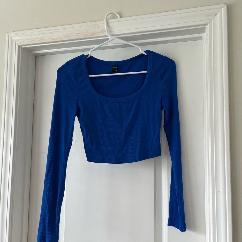 SHEIN Royal Blue Long Sleeve Crop Shirt